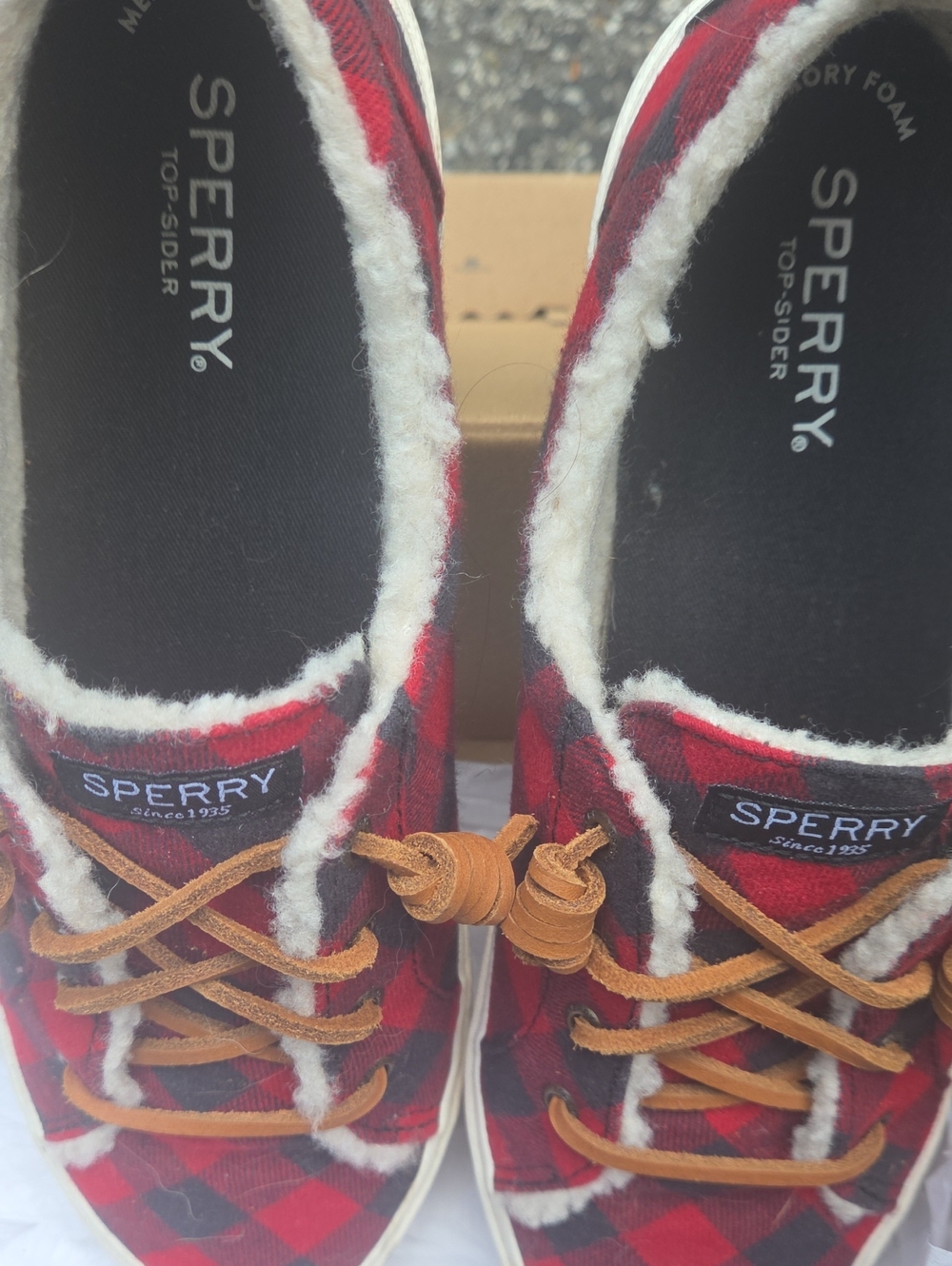 Sperry Women’s Red Plaid Faux-Shearling Lined Sneakers